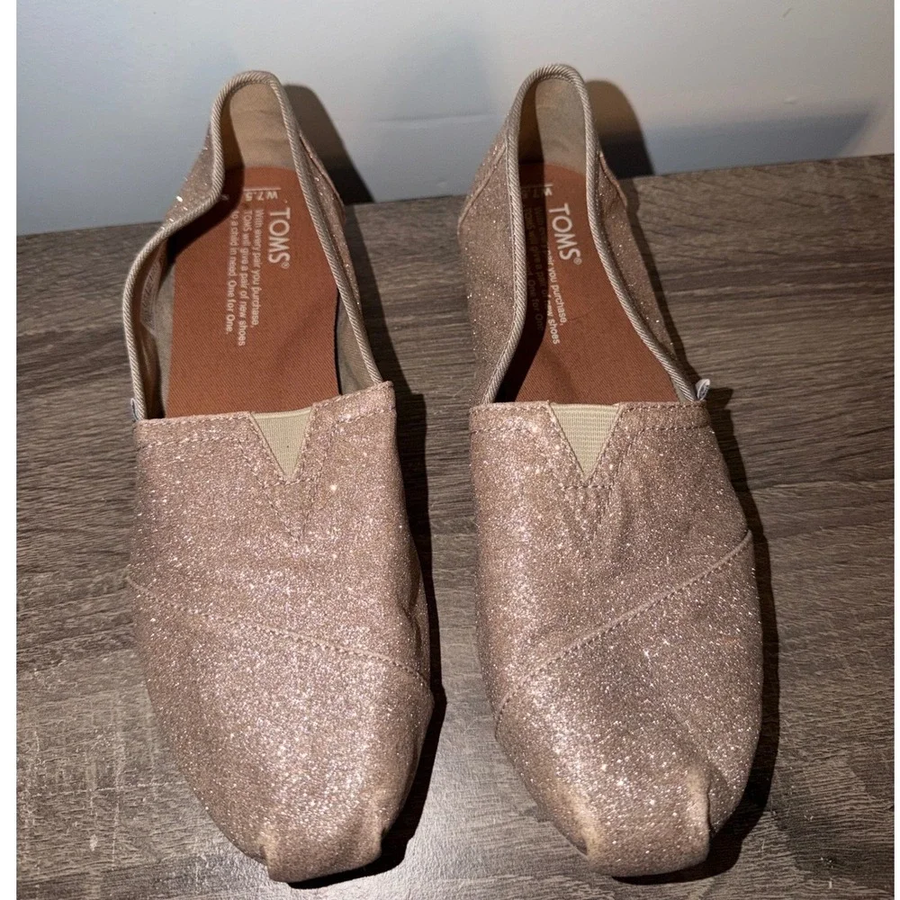 TOMS Classic Alpargata Rose Gold Glitter Slip On Flats Shoes Womens 7.5